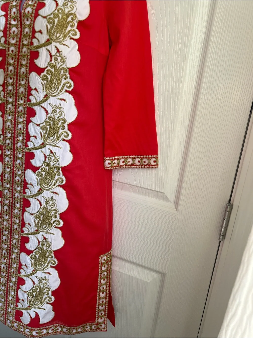 Tory Burch Coral Tunic Dress with Gold & White Embroidery